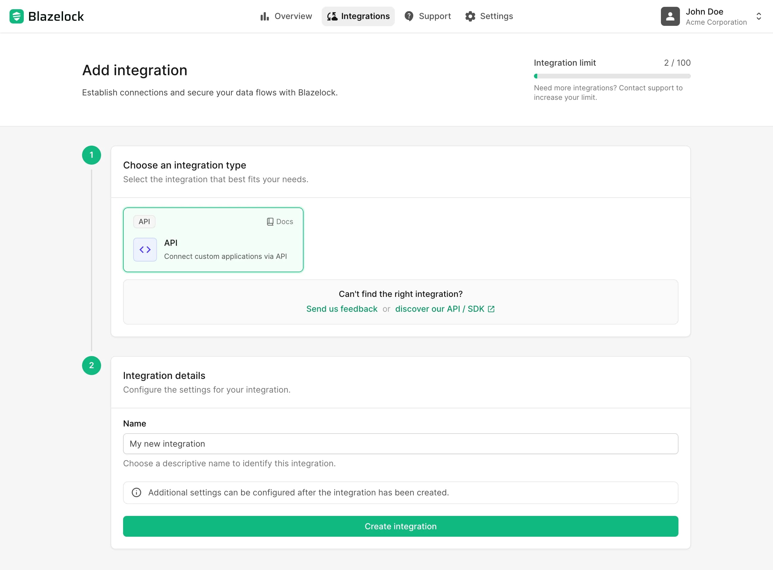 Create integration page