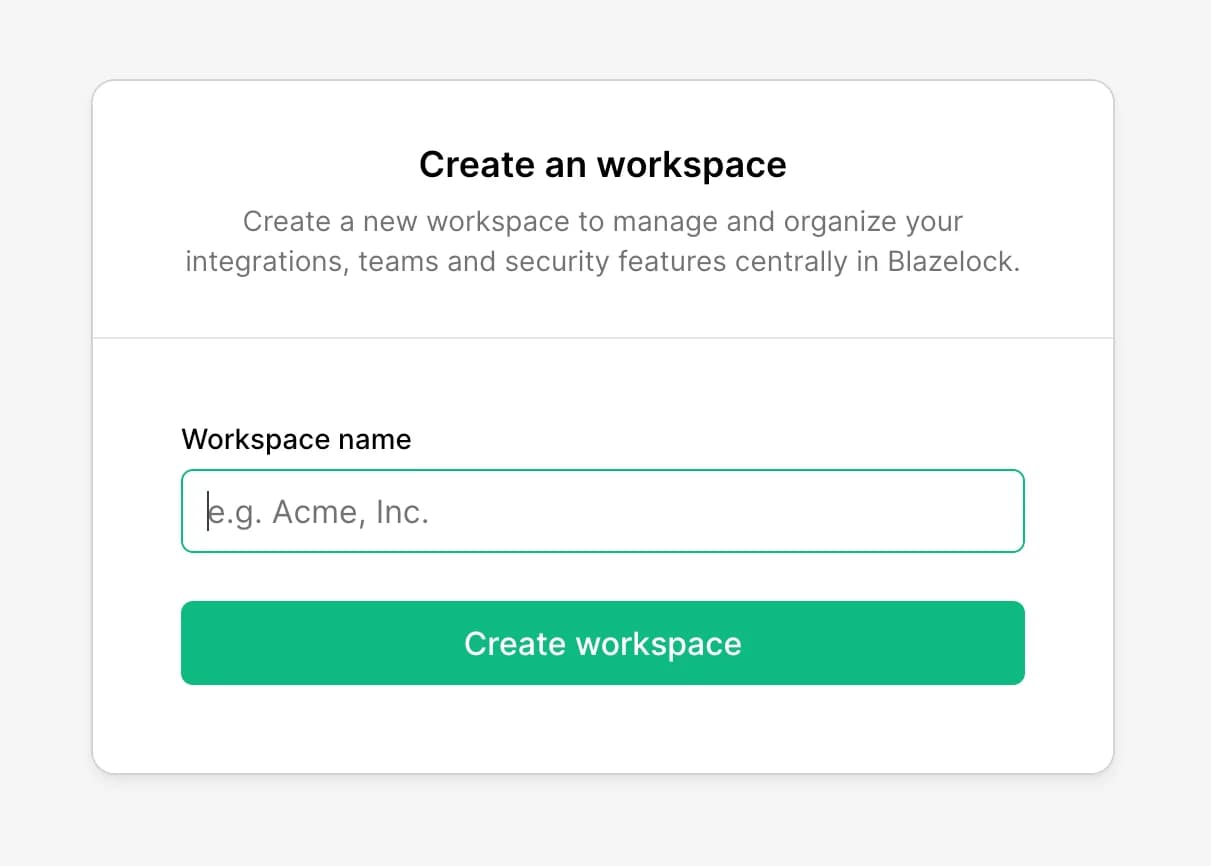 Initial workspace setup flow after creating a new account