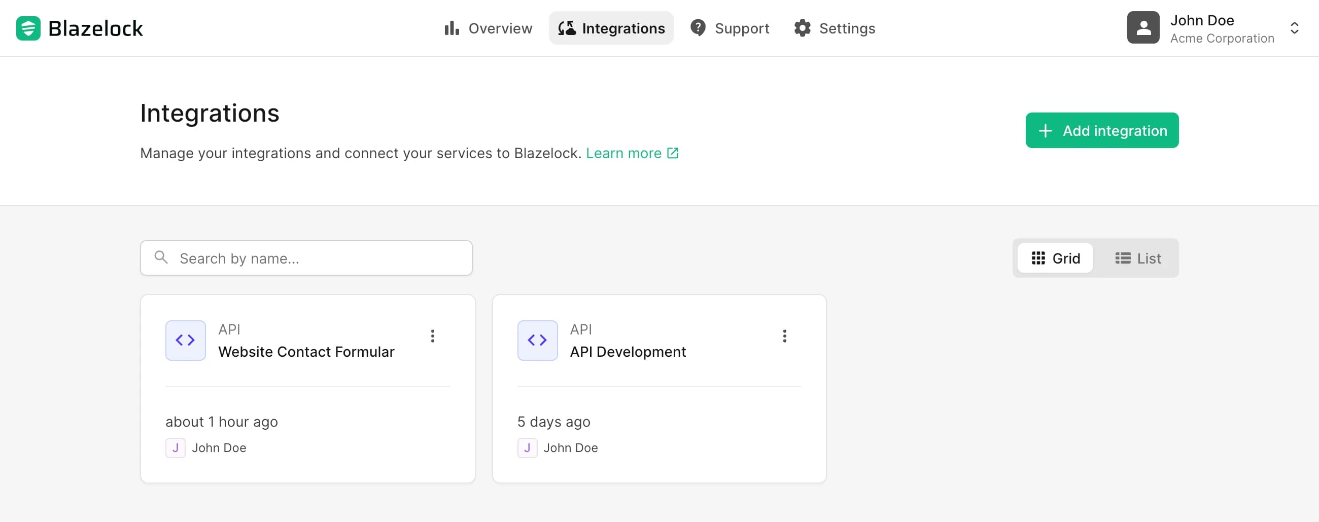 Integrations overview with search