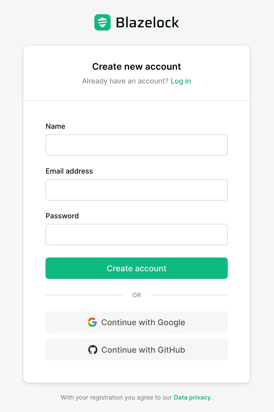 Sign-up page with account fields