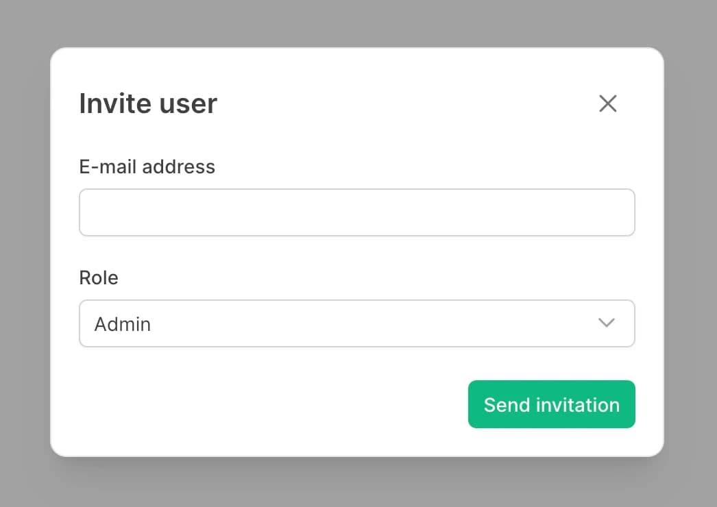 Invitation dialog with email and role fields